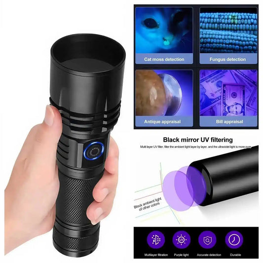 20W UV Black Light Flashlight -365nm USB Rechargeable | Pet Urine Detectorcamping