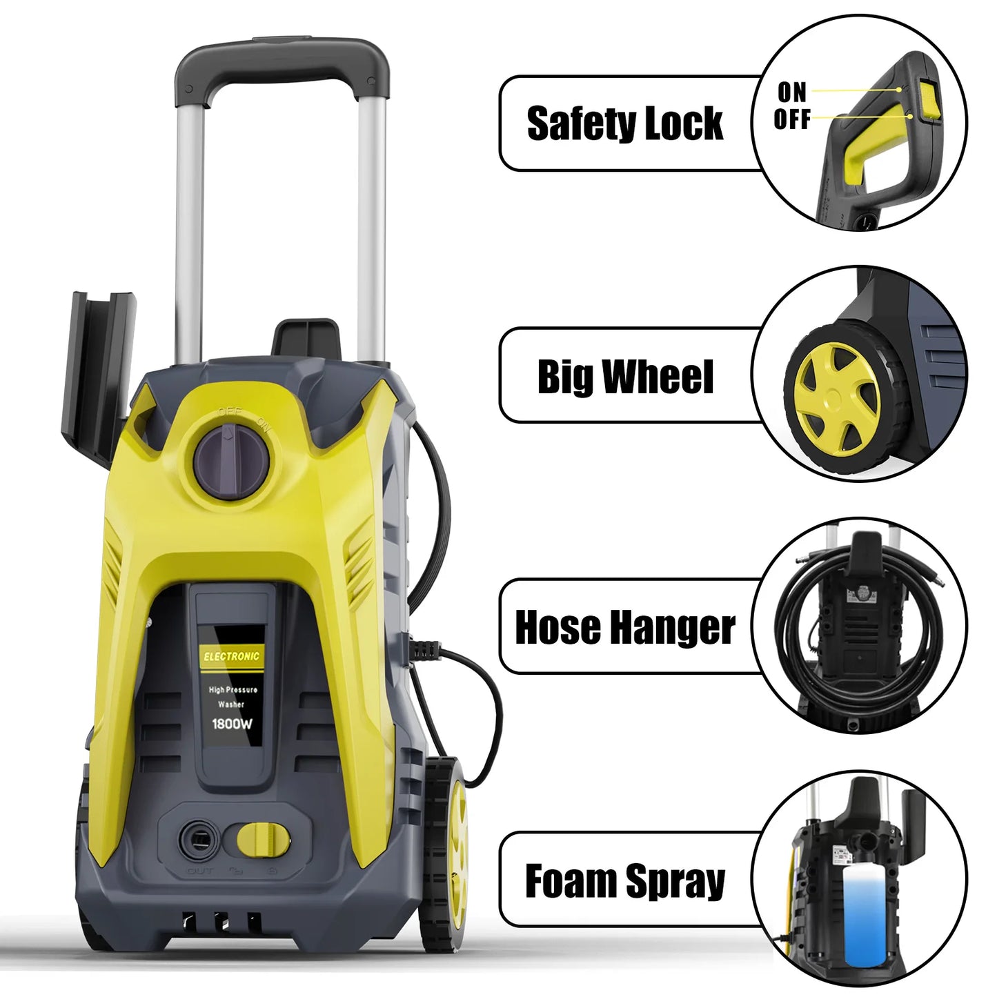 Electric Pressure Washer 4200PSI Max 2.8GPM Power Washer with 25FT Hose, Ideal for Car, Driveway, Patio, Pool Cleaning Yellow