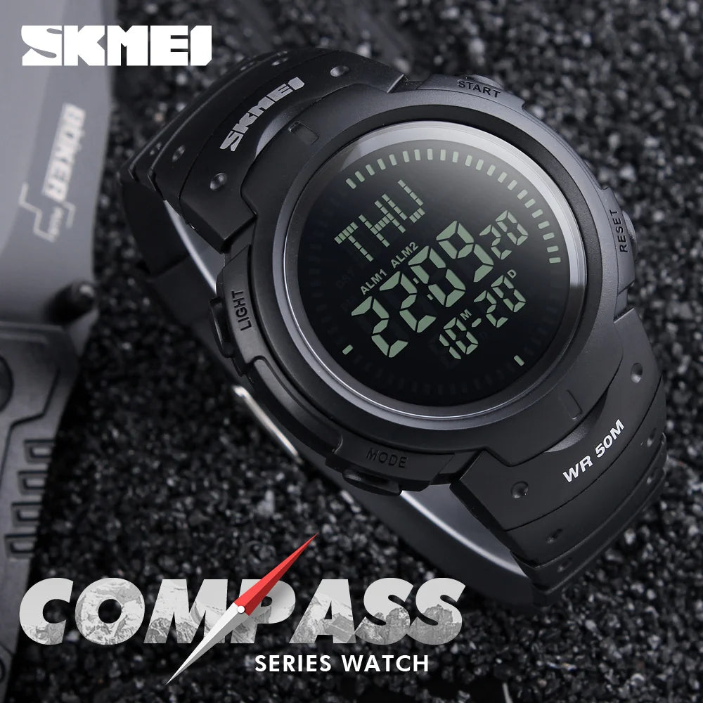 Outdoor Chronograph Compass Watch Men Multifunction Waterproof LED Electronic