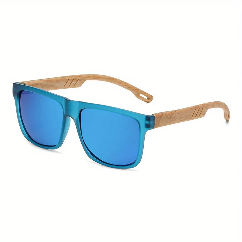 New Square Casual Sunglasses Wood Grain Spring Hinges UV400 Protection Unisex Outdoor Daily Eyewear