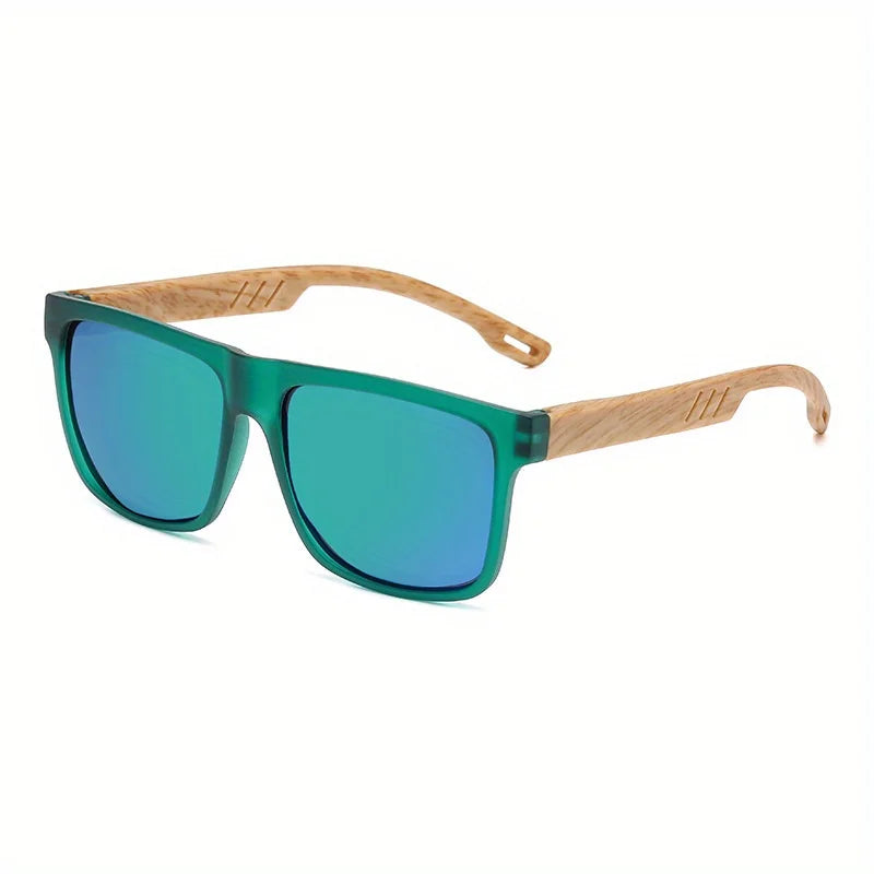 New Square Casual Sunglasses Wood Grain Spring Hinges UV400 Protection Unisex Outdoor Daily Eyewear