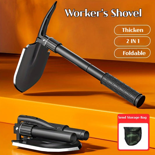 1pc Multifunctional Tactical Folding Shovel Survival Spade with Camouflage Outer Bag Saw Pickaxe Collapsible Engineer Shovel for