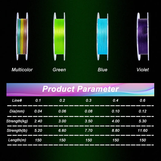 MIFINE Devil's Wire Light Game Fishing Line 150M Thin and Strong 4X Braided PE Line Fishing Wire Accessories Perch, Bass, Trout