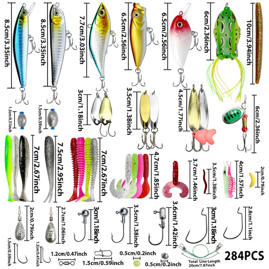 78/122/284pcs Fishing Lures Kit for Topwater Bait Rigs Tackle Kit