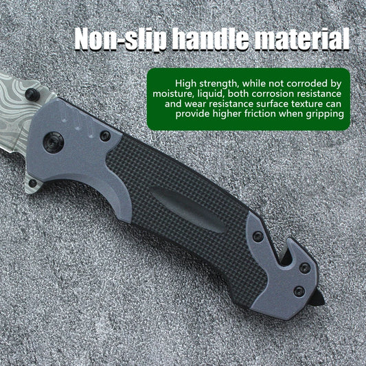 Stainless Steel Folding Knife Pocket Defense Pocket Knife Outdoor Damascus Pattern Tactical