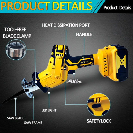 Cordless Reciprocating Saw Compatible With DeWalt 20V Battery,0-3500SPM Variable Speed,4 Saw Blades Kit(Tool Only)