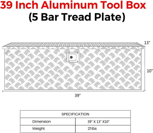 39"X13"X10" BLACK ALUMINUM PICKUP TRUCK TRUNK BED TOOL BOX TRAILER STORAGE+LOCK