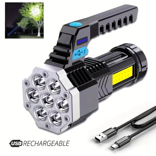 7LED High-Power Flashlight With USB Charging COB Side Light - Suitable For Portable Flashlights