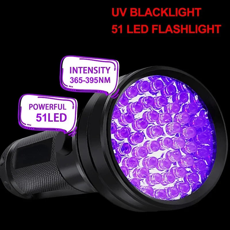 100/51/21 LED UV Flashlight Black Light Super Bright Handheld Flashlight for Hotel Inspection Pet Urine Detector