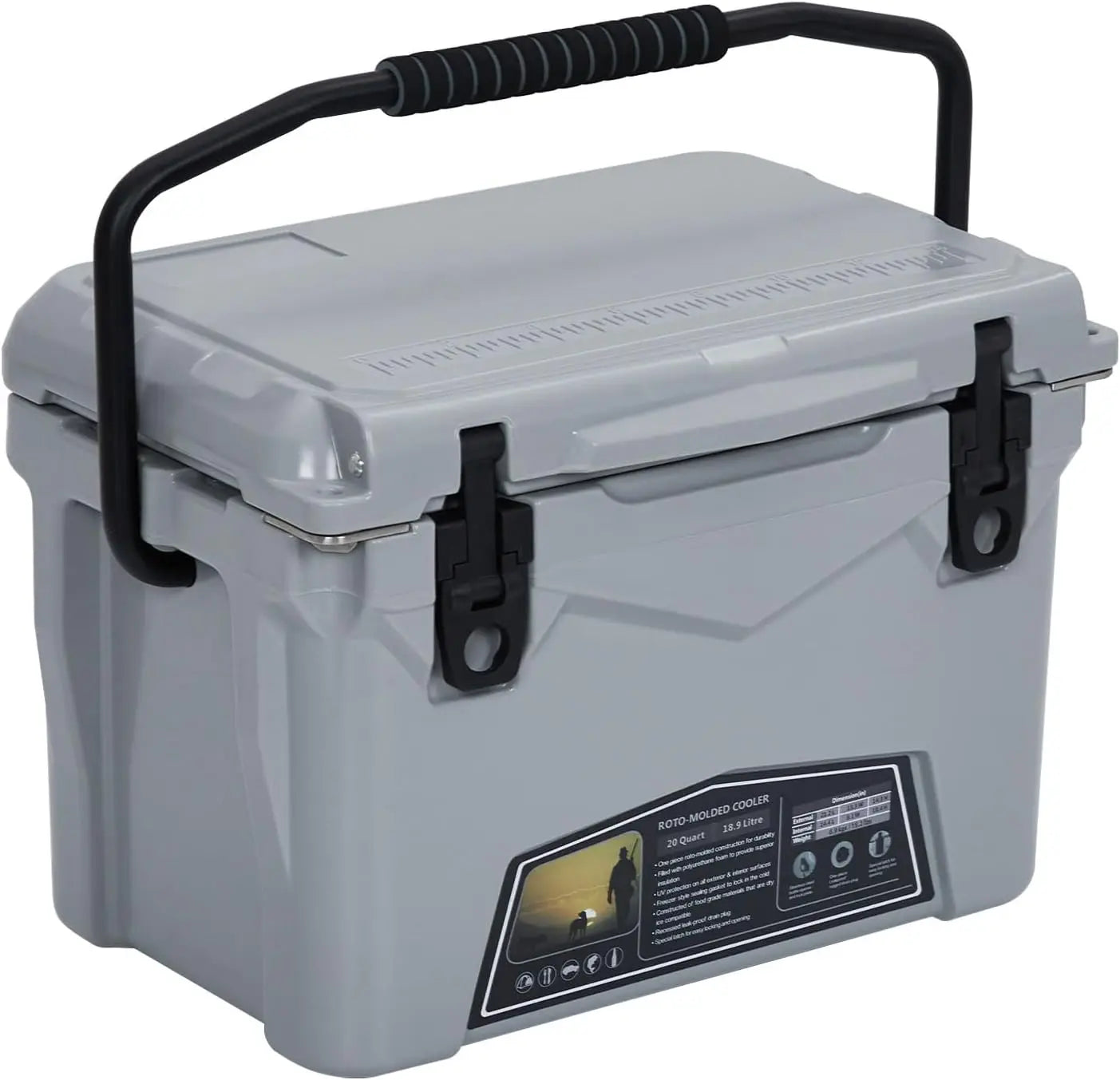 Portable Ice Cooler, Heavy Duty Ice Chest with Portable Cup Holder, Fish Ruler, Bottle Openers,