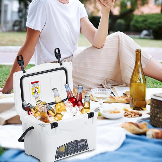 Portable Ice Cooler, Heavy Duty Ice Chest with Portable Cup Holder, Fish Ruler, Bottle Openers,