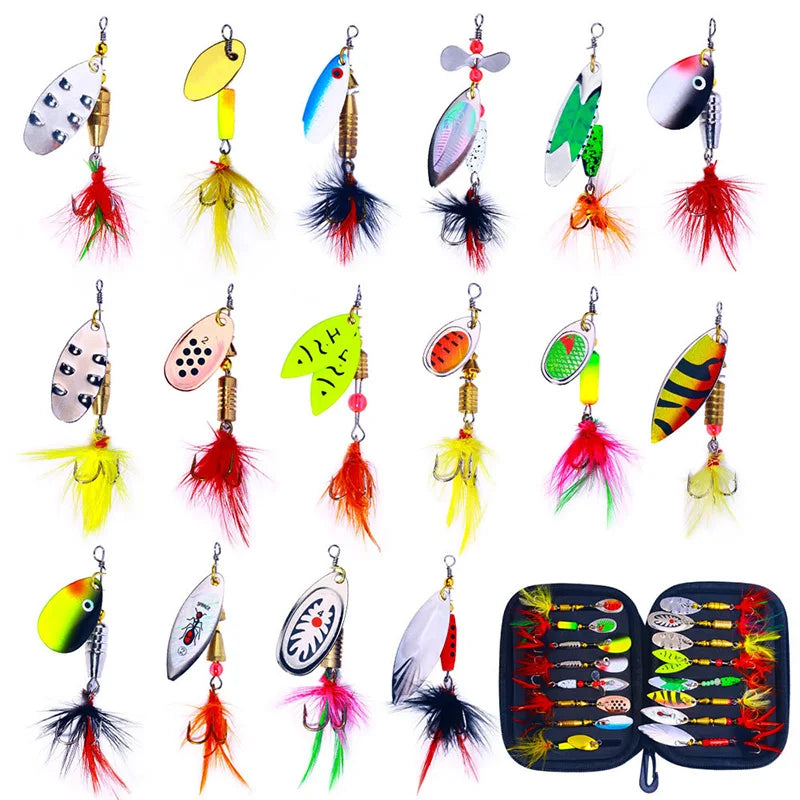16PCS Fake Bait Spinner Lures Metal Bait Fishing Lure Spinnerbait Bass Trout Salmon Hard Metal Spinner