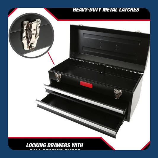 20-inch 2-Drawer Tool Box, Tool Chest with Flip-up Lid, Black, Steel