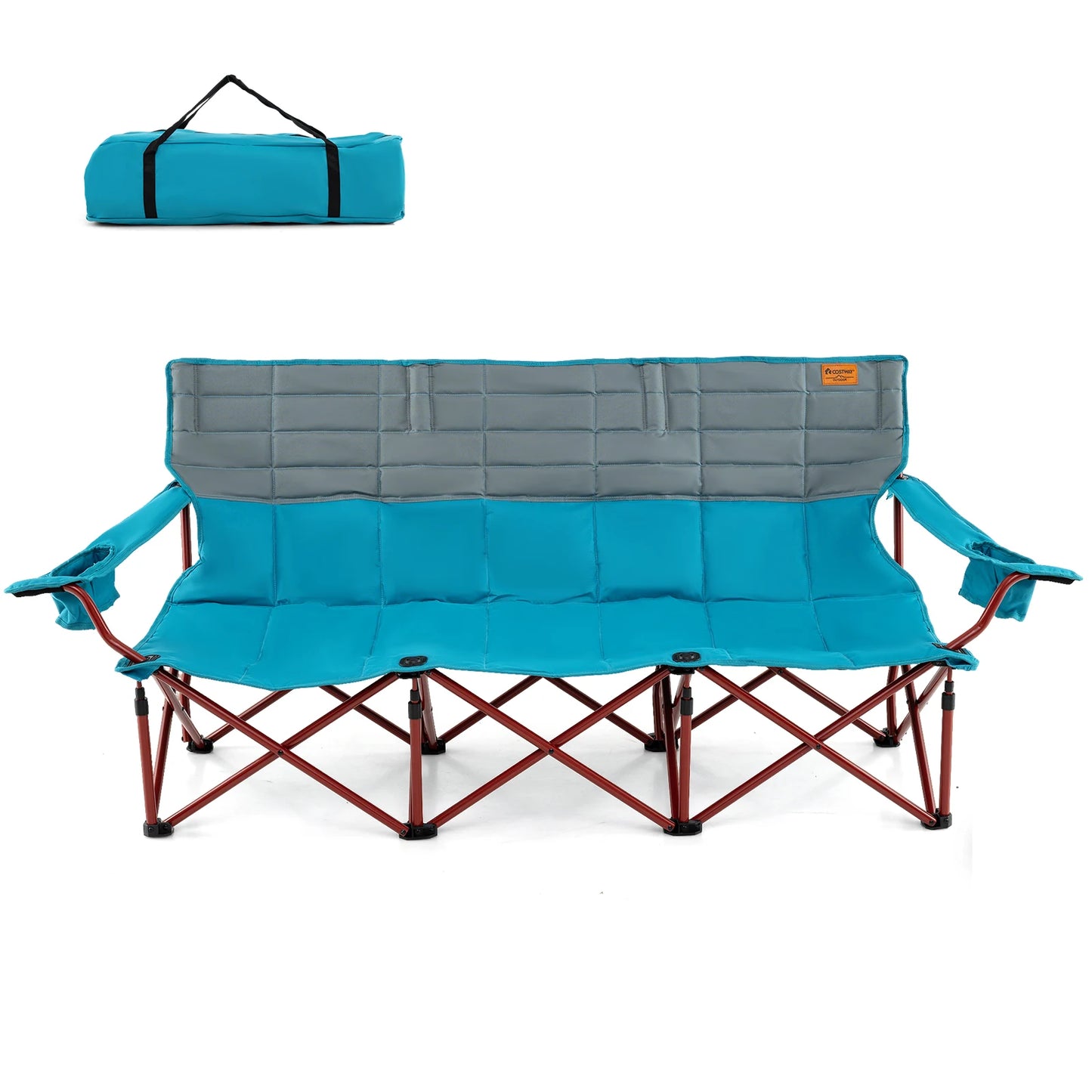 Folding Camping Chair Heavy-Duty Camp Couch w/ 2 Cup Holders Padding