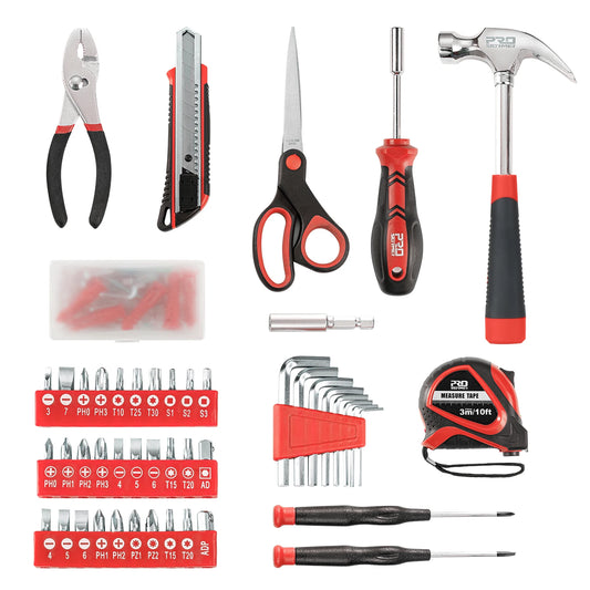 Prostormer 93-Piece Tool Kit, Basic Household Repair Tool Set with Toolbox Storage Case,for Homeowners and College Students(Red)