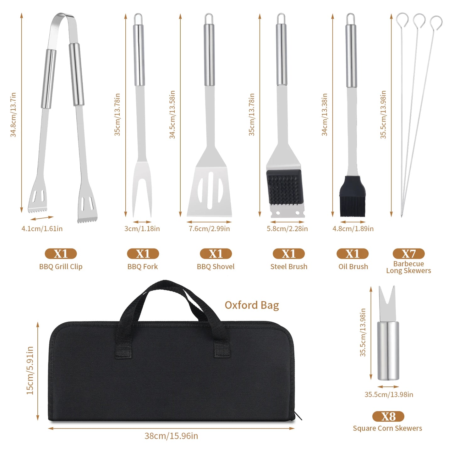 20PCS Barbecue Utensils, Grill Tools, Heavy Duty Stainless Steel Grill Sel