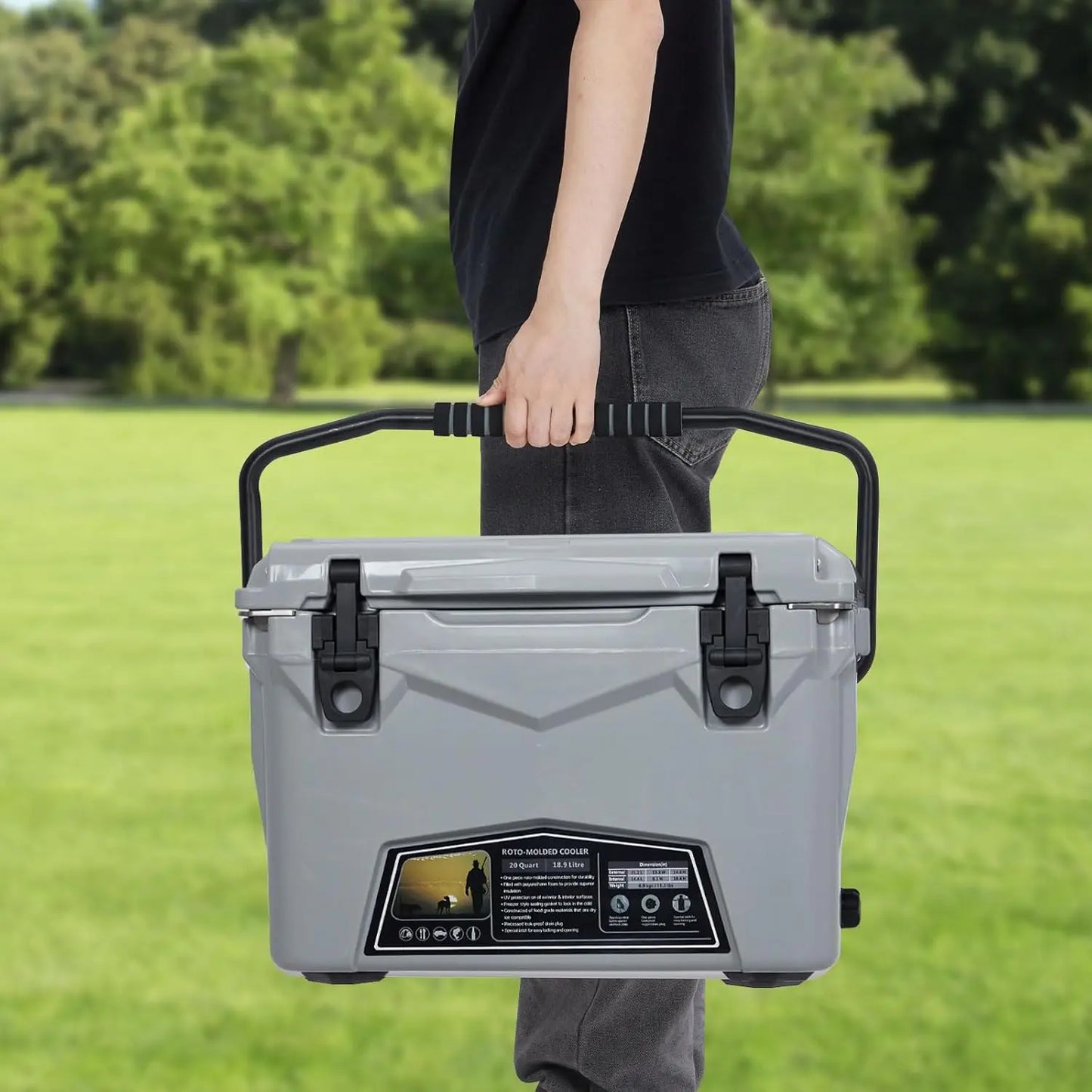 Portable Ice Cooler, Heavy Duty Ice Chest with Portable Cup Holder, Fish Ruler, Bottle Openers,
