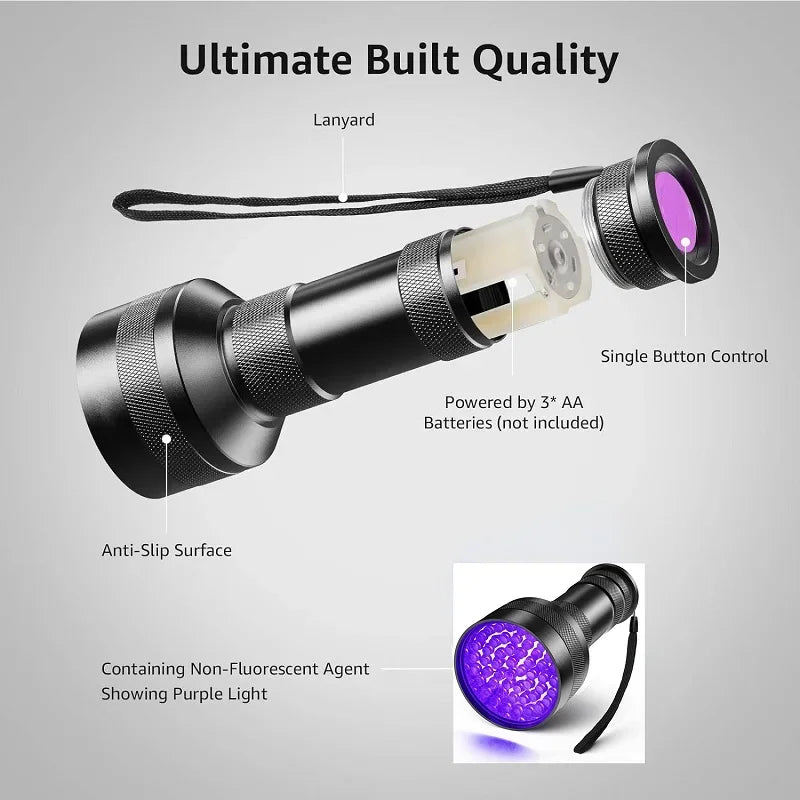 100/51/21 LED UV Flashlight Black Light Super Bright Handheld Flashlight for Hotel Inspection Pet Urine Detector