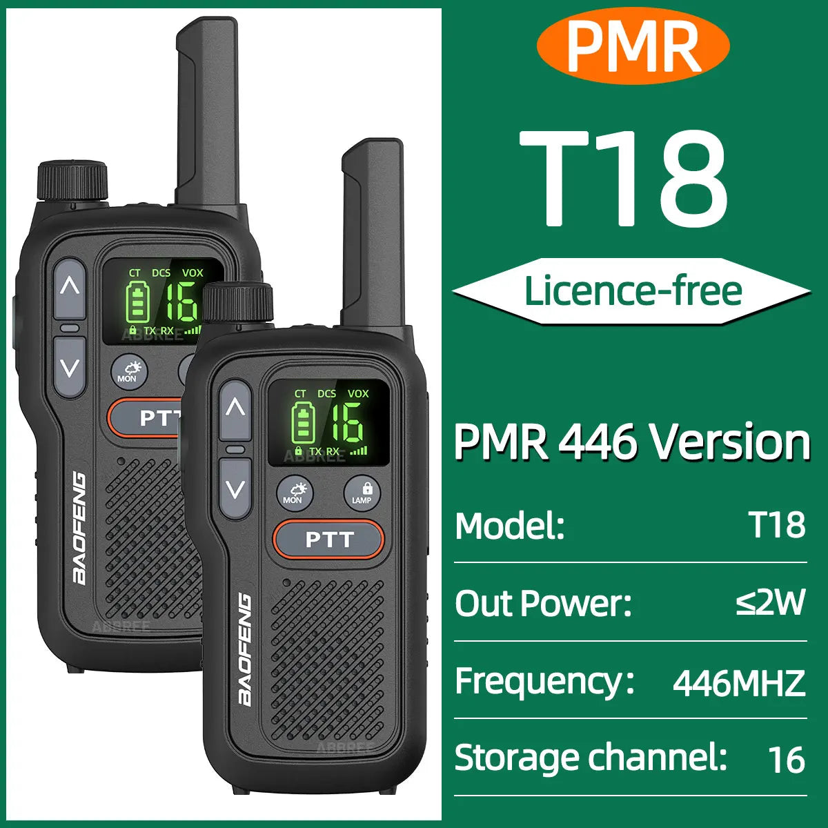 2PCS Baofeng BF-T18 Dual PTT Mini Walkie Talkie NOAA PMR FRS Flashlight Portable Long Range Support Type-C Two Way Ham Radio