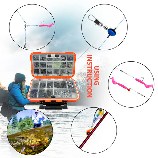 170-410pcs Professional Fishing Kit with Tackle Box,Hooks Sinkers Swivels for Bass Trout Saltwater Fish
