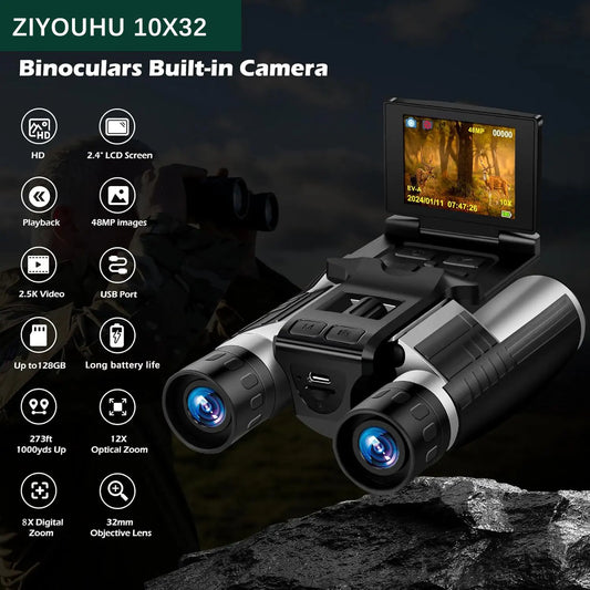 -HD Digital Binocular Telescope Camera, VCR Function, 2.4 "LCD Display Screen for Camping,