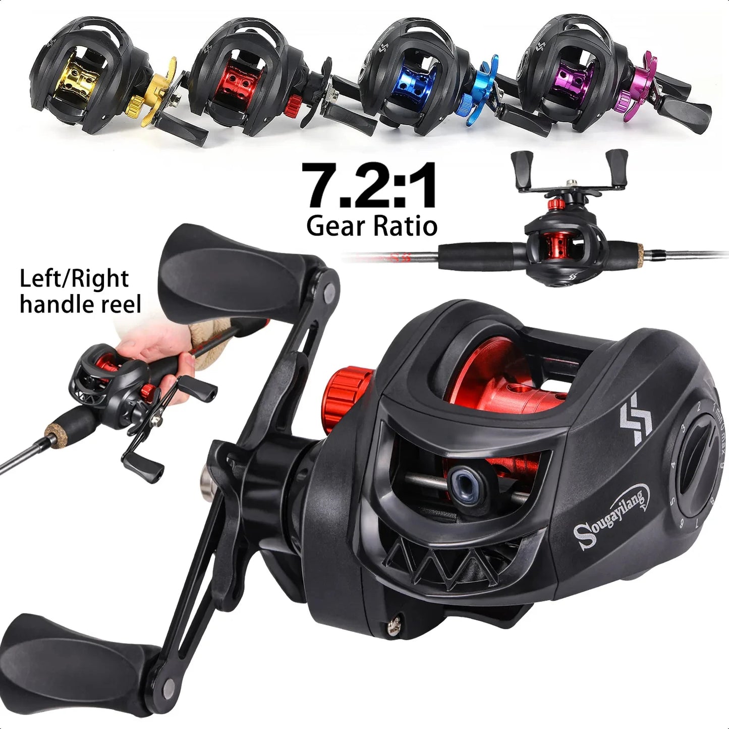 Casting Fishing Reel 7.2 1 Gear Ratio Max Drag 10kg Baitcasting Reel with Aluminum Spool