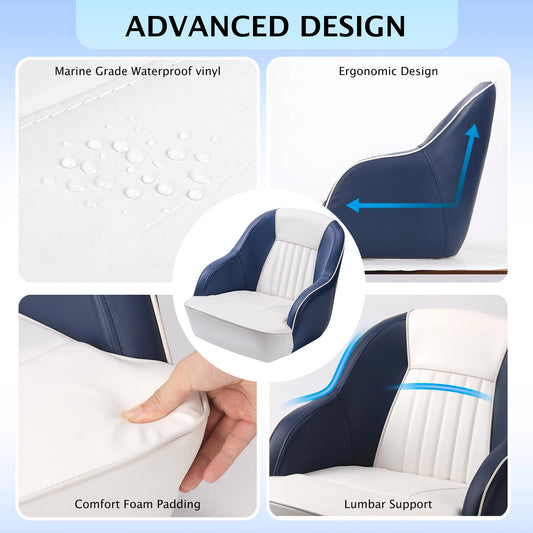 Captain Bucket Seat, Pontoon Boat Seat with Thickened Sponge Padding,
