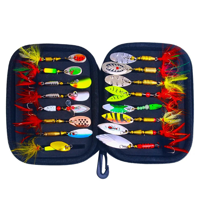 16PCS Fake Bait Spinner Lures Metal Bait Fishing Lure Spinnerbait Bass Trout Salmon Hard Metal Spinner