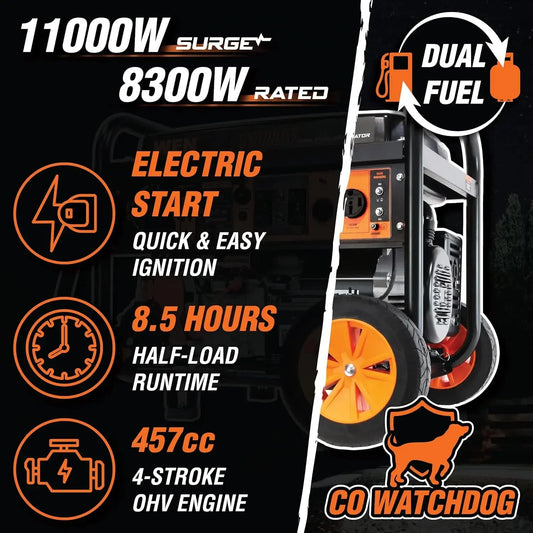 2024 HOT DF1100X 11000-Watt Electric Start Portable Generator with Wheel Kit and CO Shutdown Sensor, Black   | USA | NEW