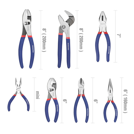 WORKPRO 7-piece  Pliers Set with Groove Joint, Long Nose, Slip Joint, Linesman and Diagonal Pliers for DIY