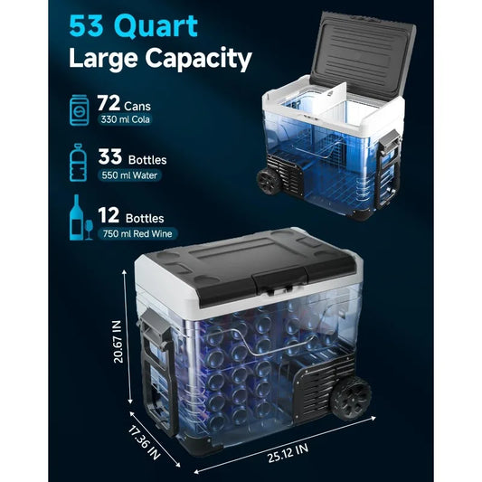 Car Fridge Portable 12 Volt Refrigerator - 53 Quart(50L) Electric Cooler with 12/24V DC&110-240V AC