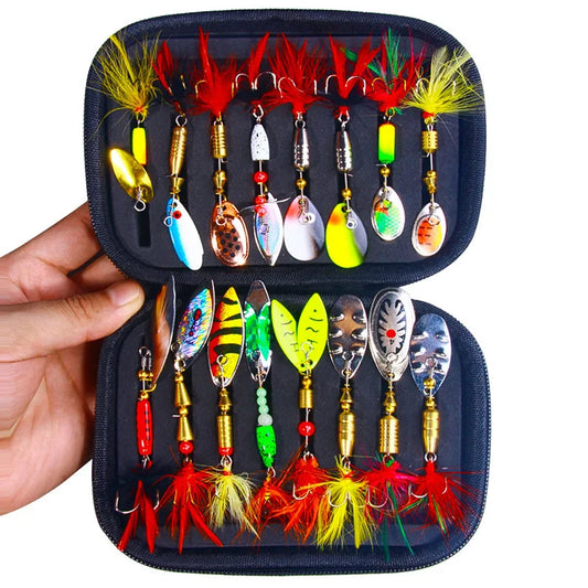 16PCS Fake Bait Spinner Lures Metal Bait Fishing Lure Spinnerbait Bass Trout Salmon Hard Metal Spinner