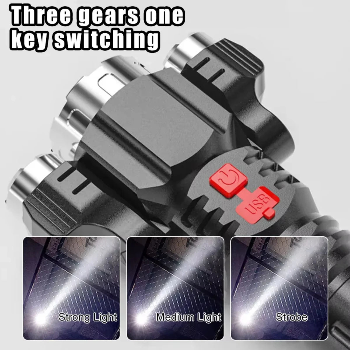 3LED Strong Waterproof LED Flashlight, Portable Camping Bike Light, Remote Outdoor,