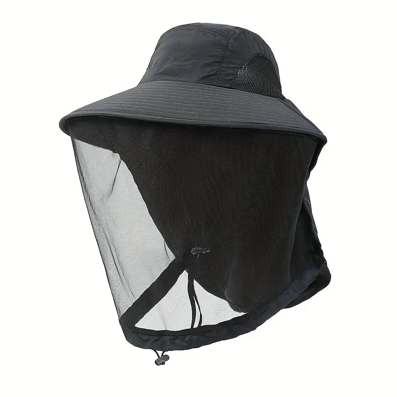 UV Protection Hat with Face Mask Breathable Insect Protection Wide Brim Fishing Hat Outdoor Sport Nature Hiking Camping Mesh Hat