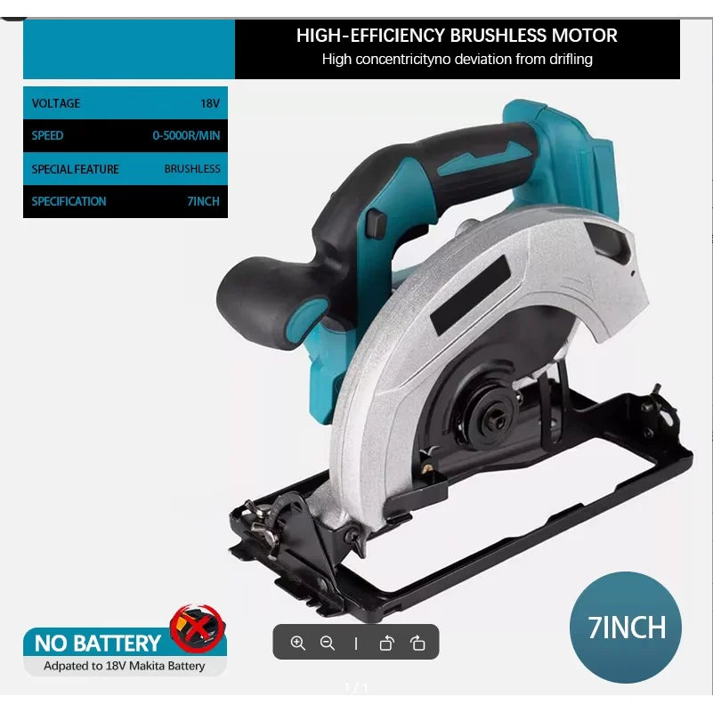 7 Inch Brushless Electric Circular Saw Cordless High Power Board Cutting Machine Woodworking Power Tools For Makita 18V Battery