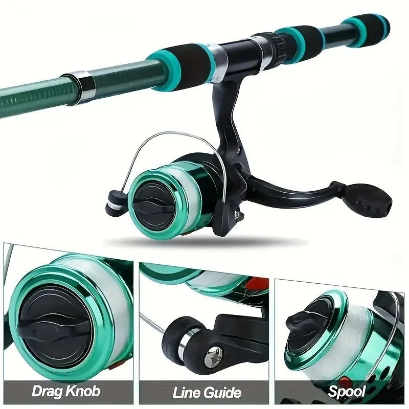 Fishing Pole Set Full Kits With Telescopic Fishing Rod And Spinning Reel Baits Hooks
