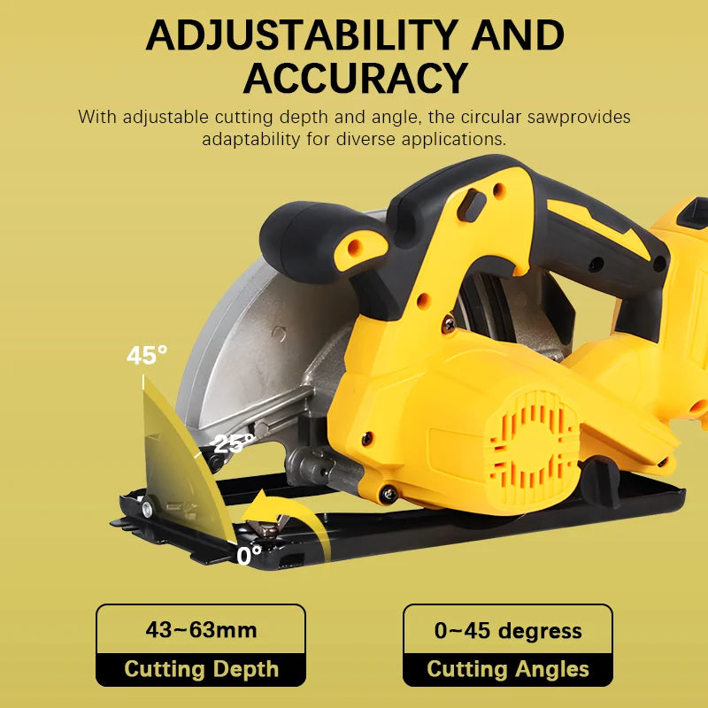 7-inch Cordless Circular Saw 5000rpm Brushless Woodworking Saw 45-degree Cutting Angle Adjustment For Dewalt 20v Batteries