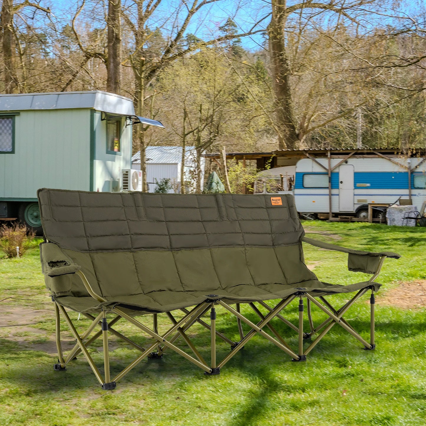 Folding Camping Chair Heavy-Duty Camp Couch w/ 2 Cup Holders Padding