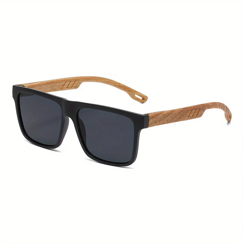 New Square Casual Sunglasses Wood Grain Spring Hinges UV400 Protection Unisex Outdoor Daily Eyewear