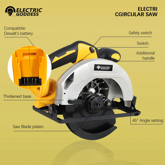 7-inch Cordless Circular Saw 5000rpm Brushless Woodworking Saw 45-degree Cutting Angle Adjustment For Dewalt 20v Batteries