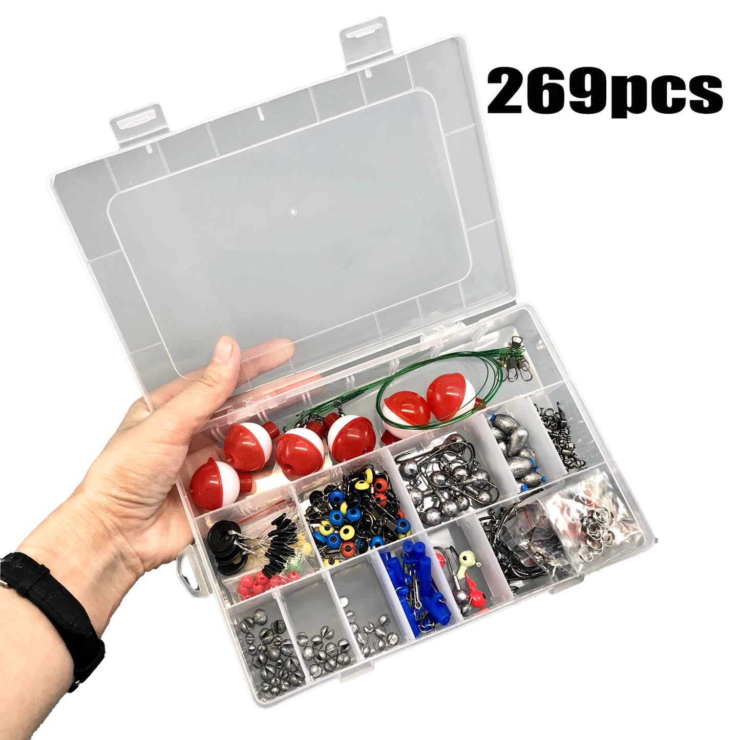187/269pcs Fishing Accessories Kit Set - Including Tackle Box, Fish Hooks, Bait Parts, Sinkers
