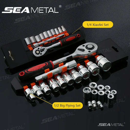 SEAMETAL 12Pcs 1/4 Inch Ratchet Socket Wrench Set Upgrade Wrench Socket Set Hardware Car Boat Motorcycle Bicycle Repairing Tools