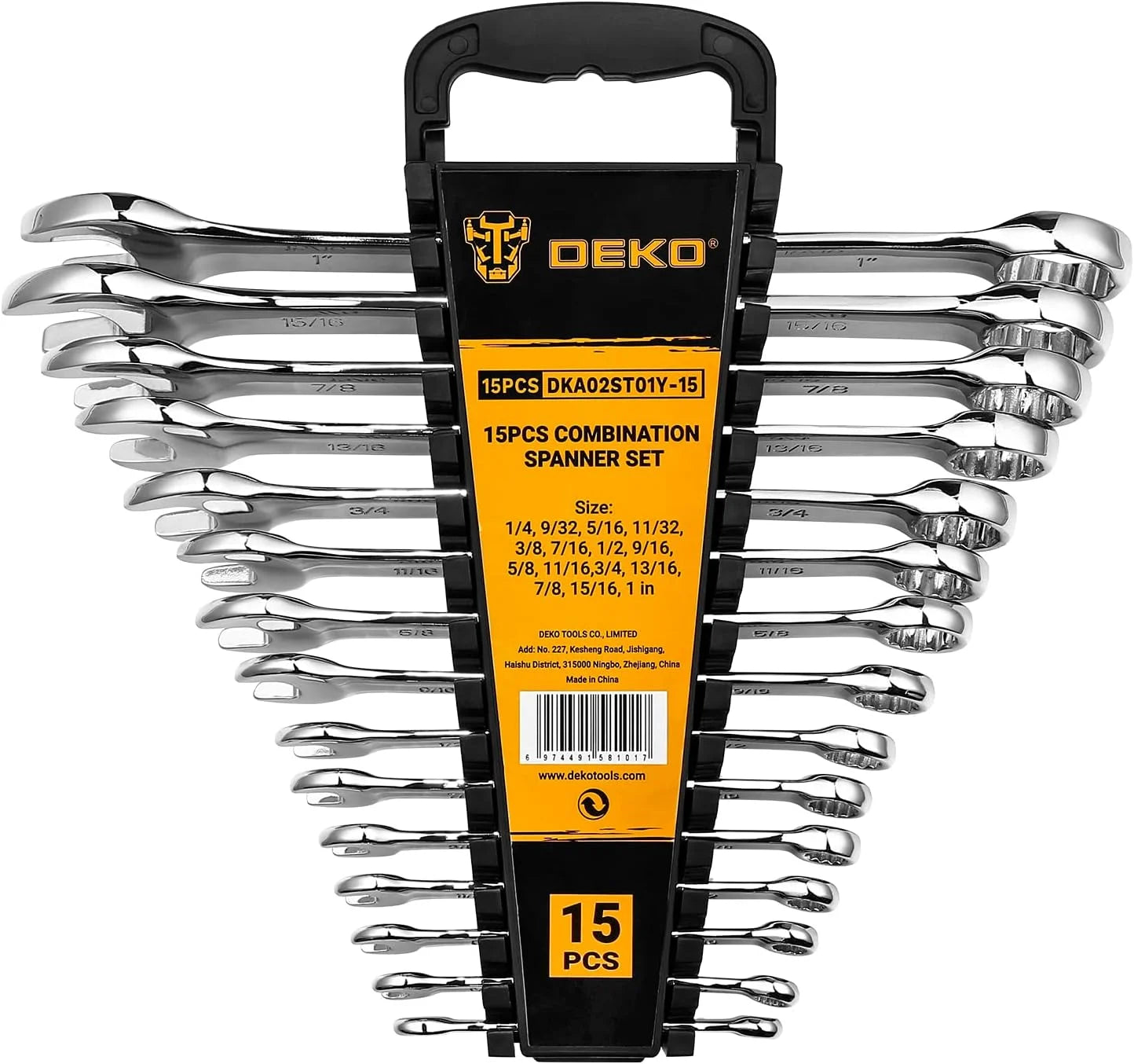 DEKOPRO Combination Wrench Set, SAE&Metric,  1/4'' to 1'' & 8-22mm, 12-Point, Chrome Vanadium Steel, with Plastic Tray