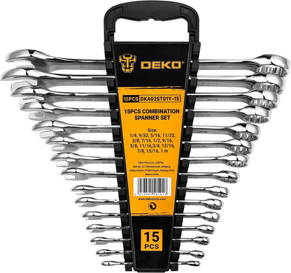 DEKOPRO Combination Wrench Set, SAE&Metric,  1/4'' to 1'' & 8-22mm, 12-Point, Chrome Vanadium Steel, with Plastic Tray