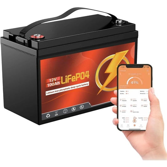 12V 100Ah lithium battery with Bluetooth for trolling motor, RV, Comping, Marine, Solar, Off-GRIDCAmping