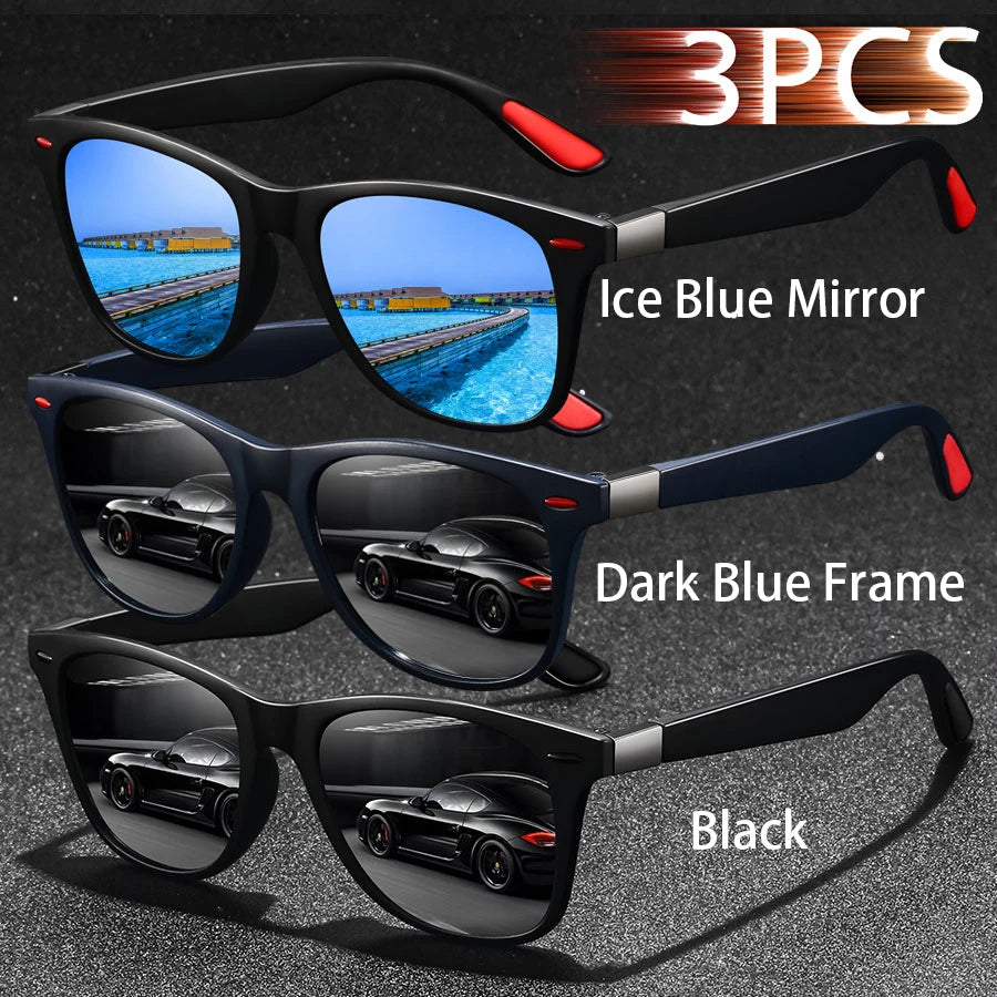 3 PCS Fashion Vintage Sunglasses Men Women Fishing Driving Man Luxury Brand Designer Sun Glasses Anti-Glare Retro Eyewear UV400