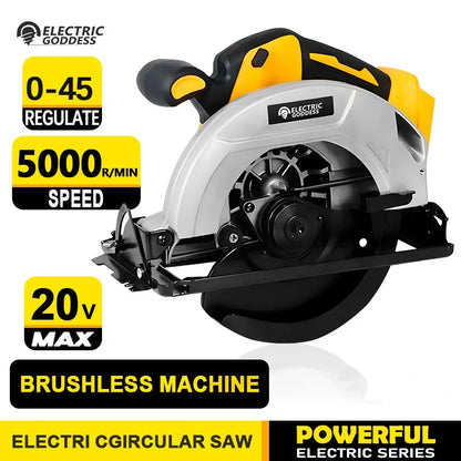 7-inch Cordless Circular Saw 5000rpm Brushless Woodworking Saw 45-degree Cutting Angle Adjustment For Dewalt 20v Batteries
