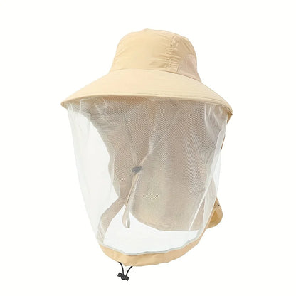 UV Protection Hat with Face Mask Breathable Insect Protection Wide Brim Fishing Hat Outdoor Sport Nature Hiking Camping Mesh Hat