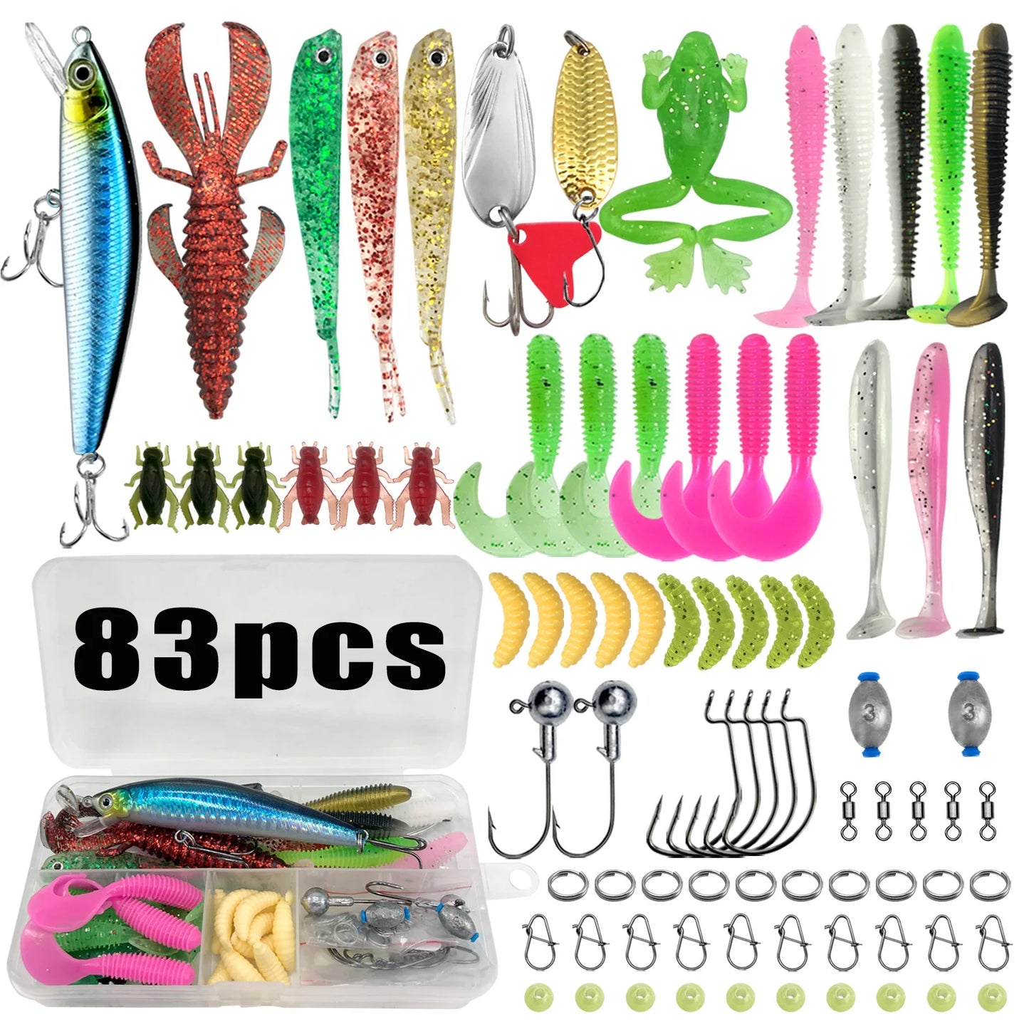 Fishing 83/133/193/239/409pcs Fishing Lure Kit For Trout/Pike/Bass Multi-Lure Fishing Set