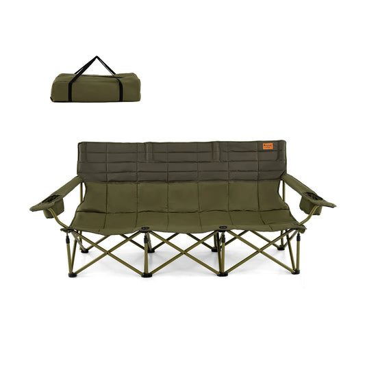 Folding Camping Chair Heavy-Duty Camp Couch w/ 2 Cup Holders Padding